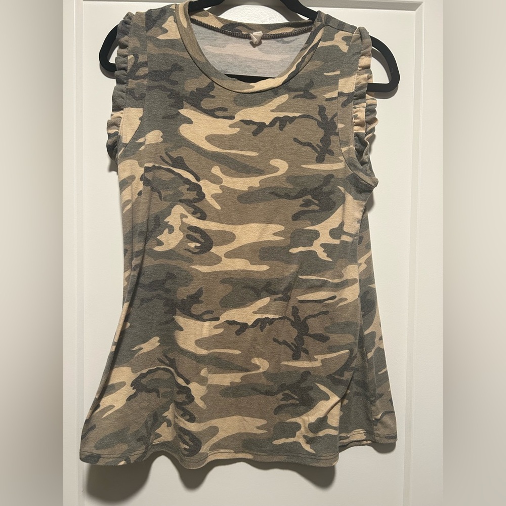 Blush Tan Muscle Tee with Ruffled Scoop Neckline